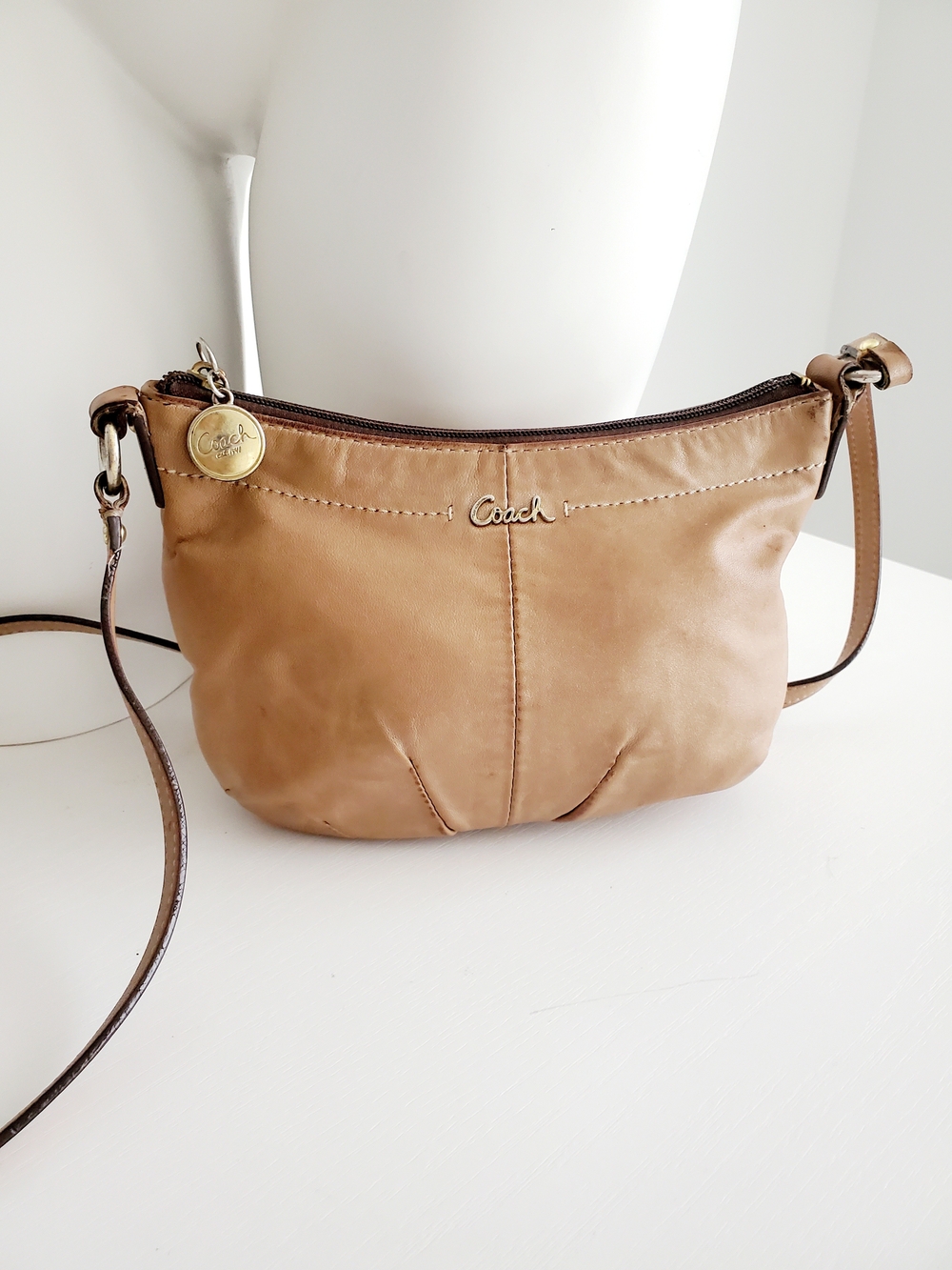 Coach Ashley Metallic Tan Leather Crossbody Swingpack Bag